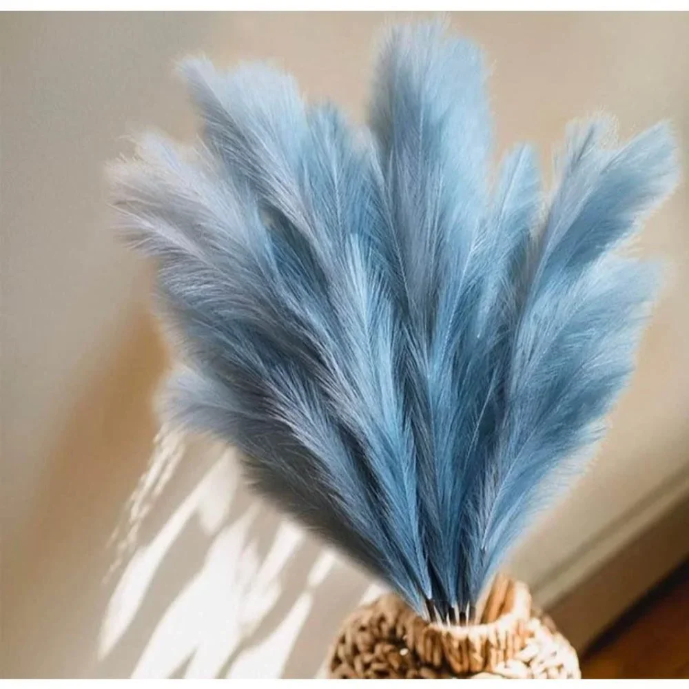 3 Pieces | Gradient Blue Faux Artificial 45Inch Pampas Grass Rustic Boho Decor